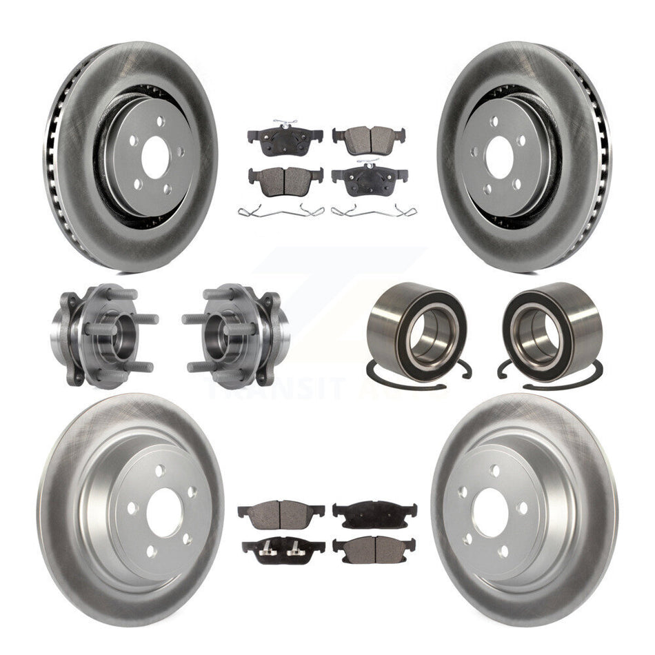 Front Rear Wheel Hub Bearings Assembly Coated Disc Brake Rotors And Semi-Metallic Pads Kit (10Pc) For 2015 Ford Edge AWD KBB-113220