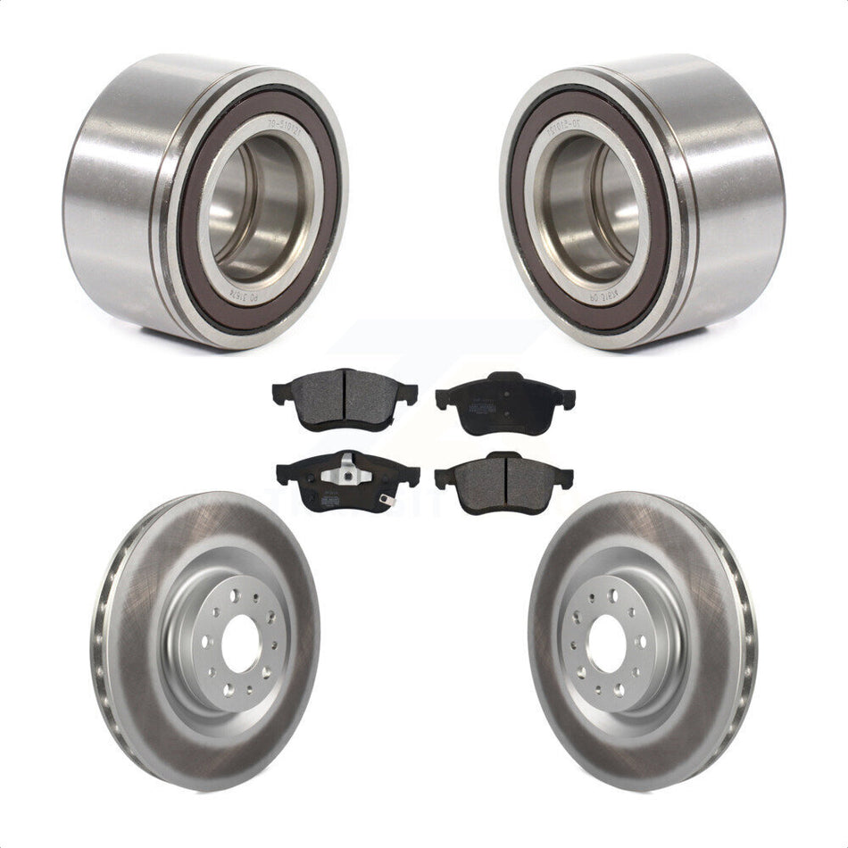 Front Wheel Bearing With Coated Disc Brake Rotors And Semi-Metallic Pads Kit For 2014-2018 Fiat 500L KBB-113225