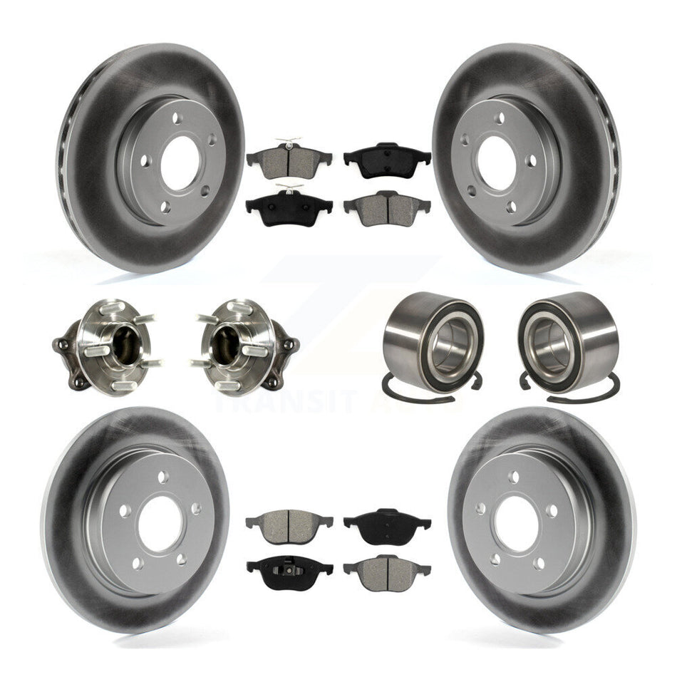Front Rear Wheel Hub Bearings Assembly Coated Disc Brake Rotors And Semi-Metallic Pads Kit (10Pc) For Ford Focus With Parking Assist KBB-113234