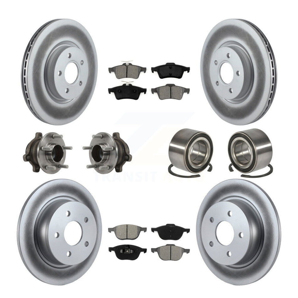 Front Rear Wheel Hub Bearings Assembly Coated Disc Brake Rotors And Semi-Metallic Pads Kit (10Pc) For 2014 Ford Connect 104.8" wheel base KBB-113238