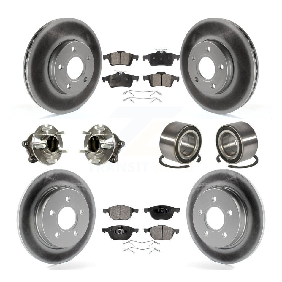 Front Rear Wheel Hub Bearings Assembly Coated Disc Brake Rotors And Ceramic Pads Kit (10Pc) For Ford Focus With Parking Assist KBB-113251
