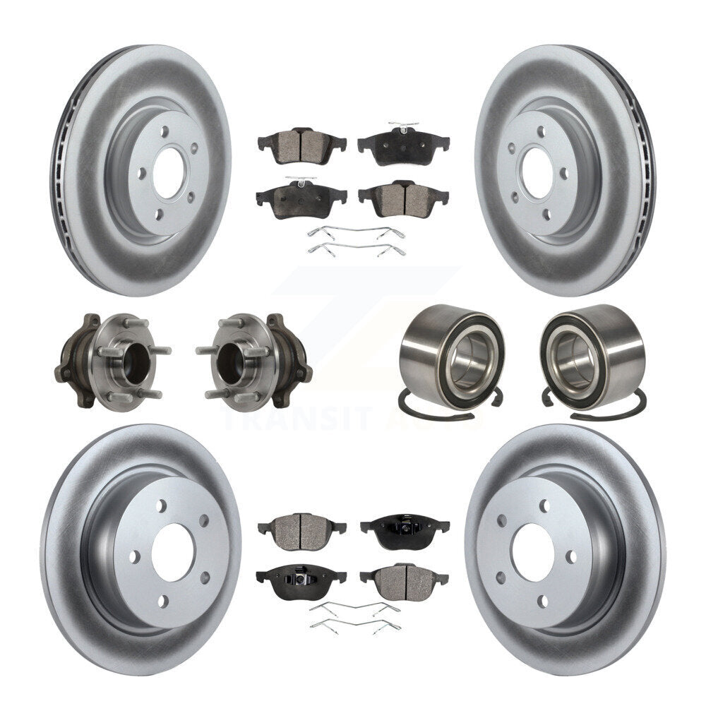 Front Rear Hub Bearing Coated Disc Brake Rotor & Pads Kit (10Pc) For Ford Transit Connect KBB-113258