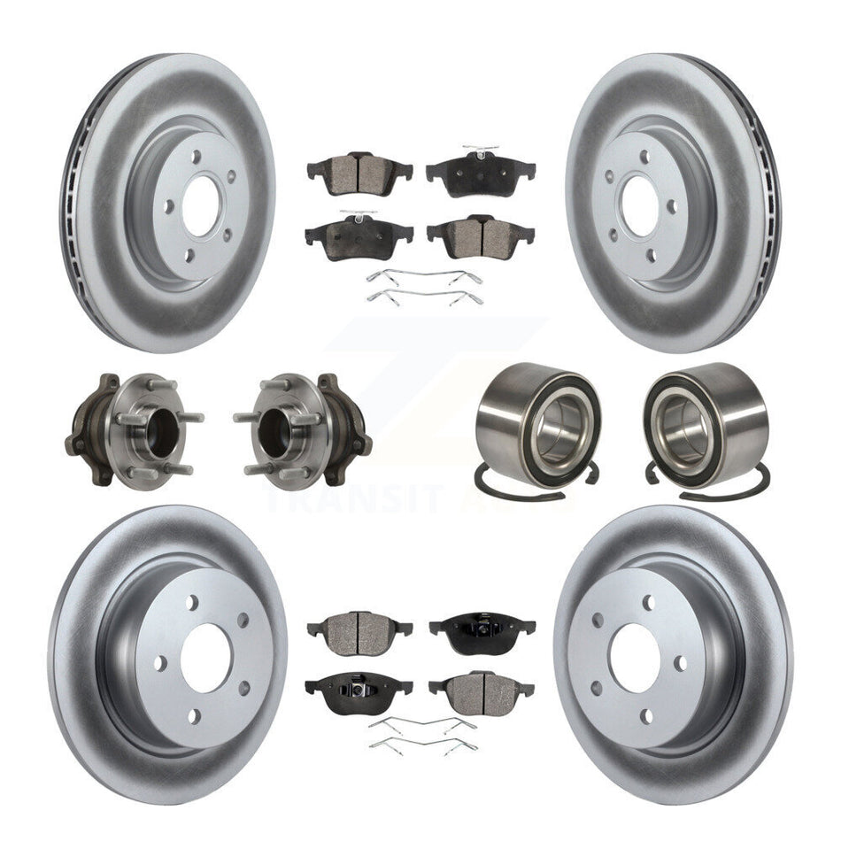 Front Rear Hub Bearing Coated Disc Brake Rotor & Pads Kit (10Pc) For Ford Transit Connect KBB-113258