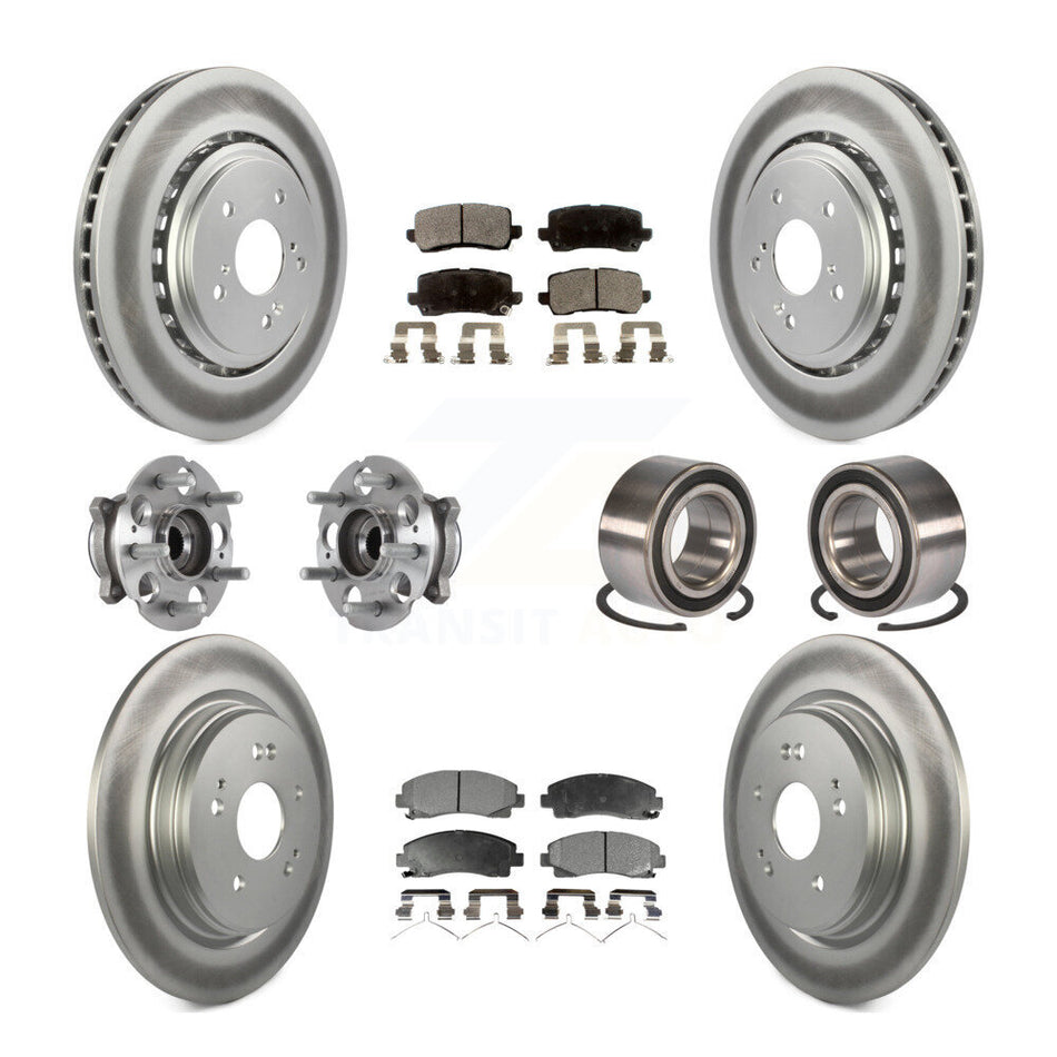 Front Rear Wheel Hub Bearings Assembly Coated Disc Brake Rotors And Ceramic Pads Kit (10Pc) For 2015-2019 Acura TLX AWD KBB-113262
