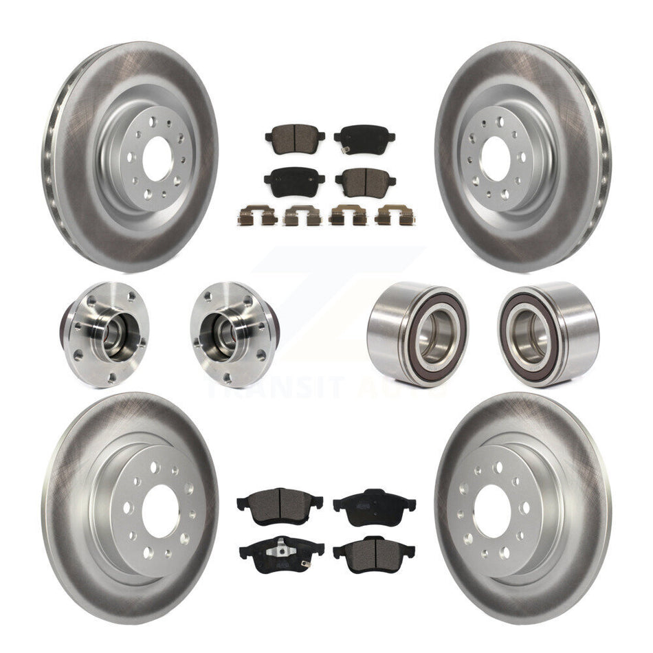 Front Rear Wheel Hub Bearings Assembly Coated Disc Brake Rotors And Ceramic Pads Kit (10Pc) For 2014-2017 Fiat 500L KBB-113263