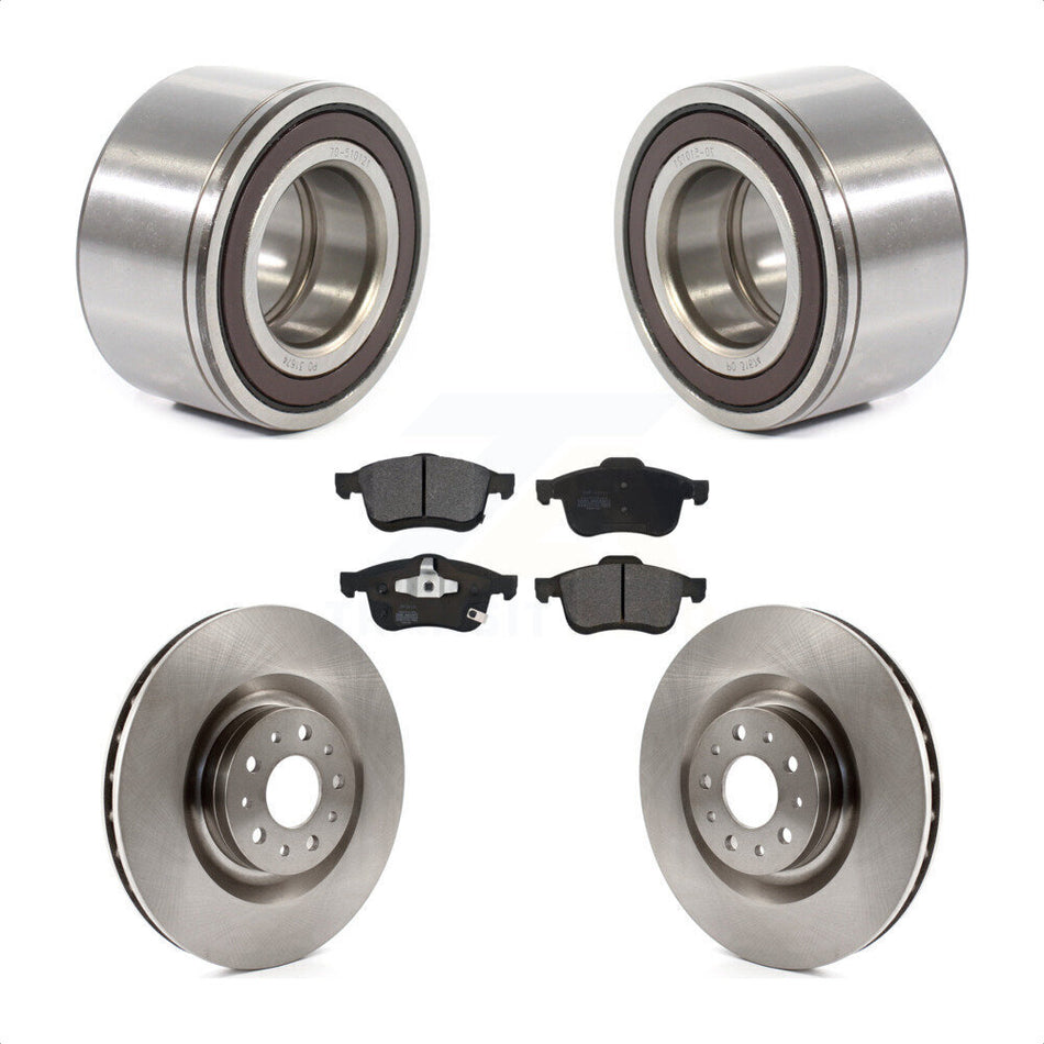 Front Wheel Bearing With Disc Brake Rotors And Semi-Metallic Pads Kit For 2014-2018 Fiat 500L KBB-113280