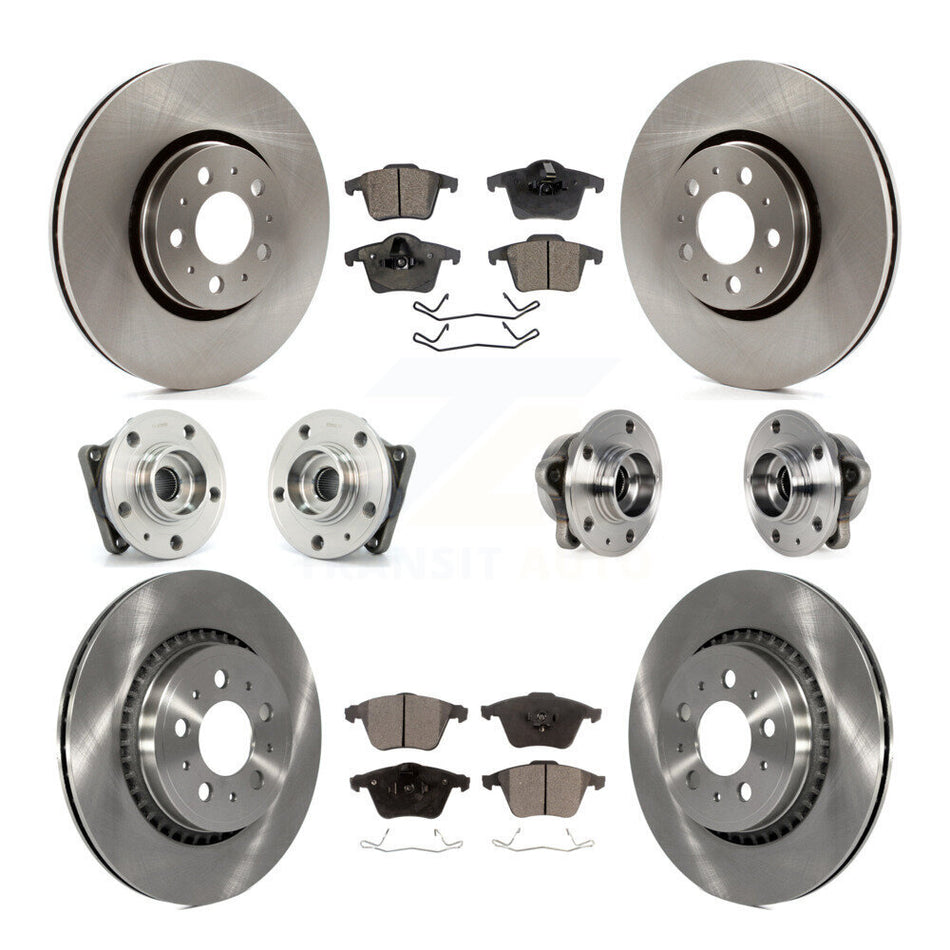 Front Rear Hub Bearings Assembly Disc Brake Rotors And Semi-Metallic Pads Kit (10Pc) For 2008-2014 Volvo XC90 AWD With 316mm Diameter Rotor KBB-113293