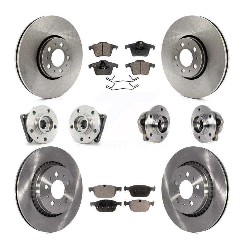 Front Rear Hub Bearings Assembly Disc Brake Rotors And Semi-Metallic Pads Kit (10Pc) For 2008-2014 Volvo XC90 AWD With 328mm Diameter Rotor KBB-113295