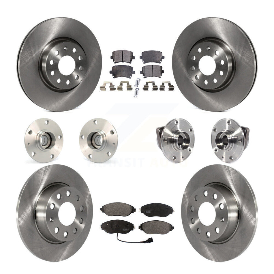 Front Rear Hub Bearings Assembly Disc Brake Rotors And Semi-Metallic Pads Kit (10Pc) For 2015 Volkswagen GTI With Performance Package KBB-113298
