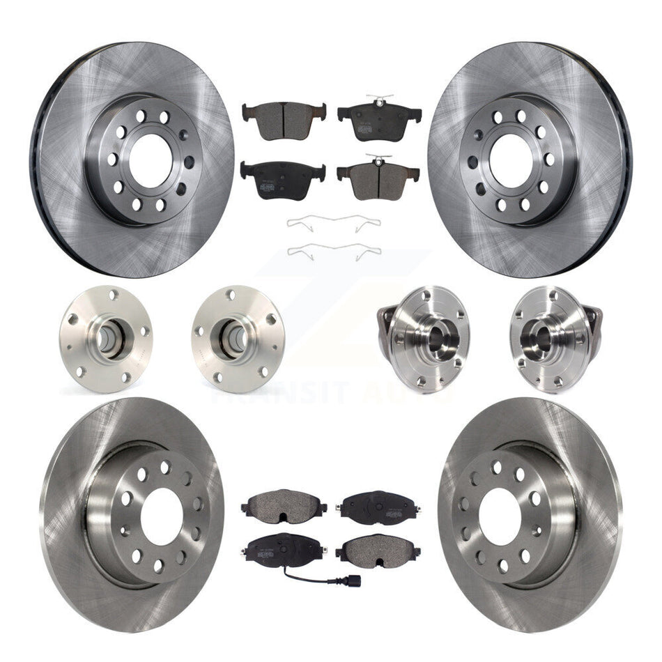 Front Rear Hub Bearings Assembly Disc Brake Rotors And Semi-Metallic Pads Kit (10Pc) For 2016 Audi A3 Sedan with FWD 2.0L With 85mm Bearing Outer Diameter KBB-113302