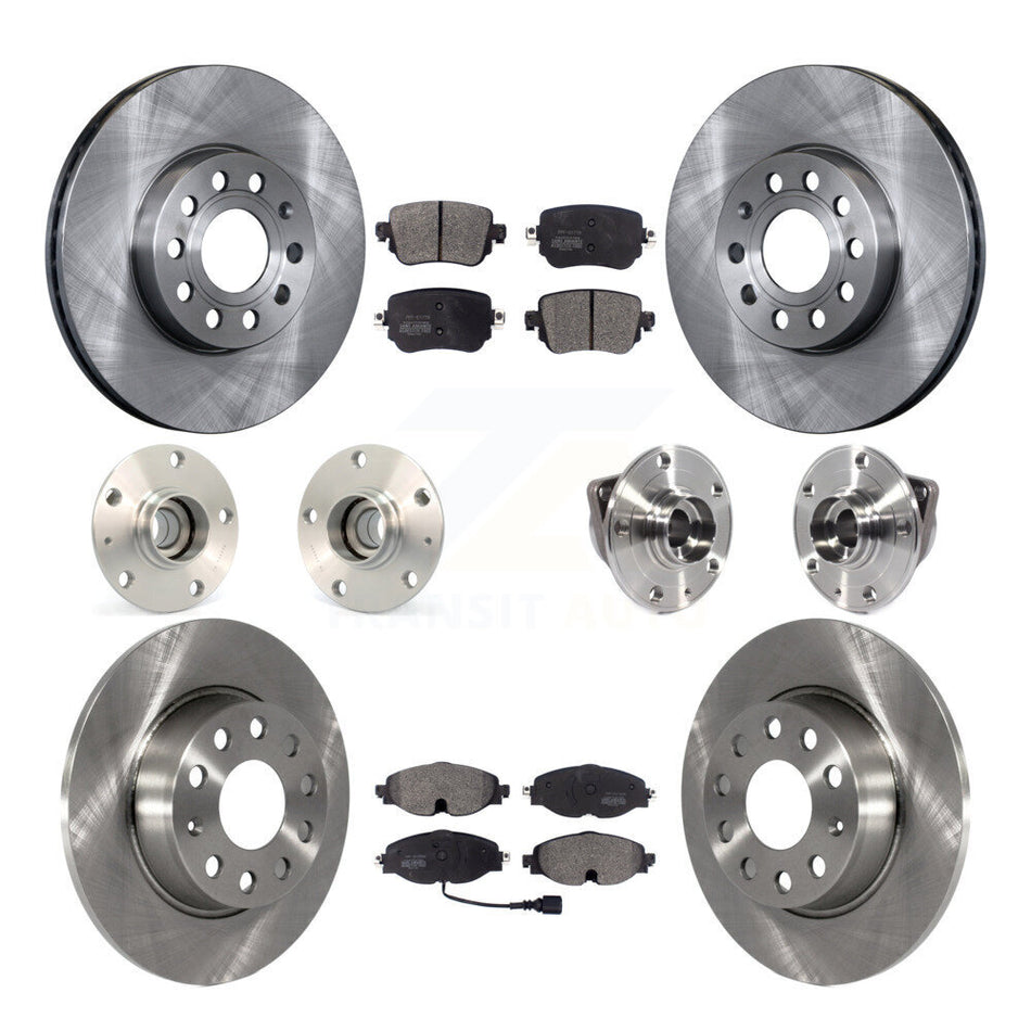Front Rear Hub Bearings Assembly Disc Brake Rotors And Semi-Metallic Pads Kit (10Pc) For Volkswagen Golf SportWagen KBB-113303