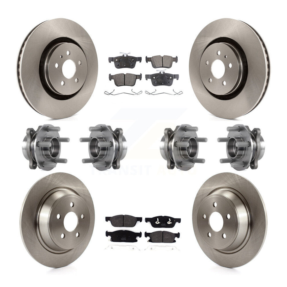 Front Rear Hub Bearings Assembly Disc Brake Rotors And Semi-Metallic Pads Kit (10Pc) For Lincoln Continental AWD KBB-113347