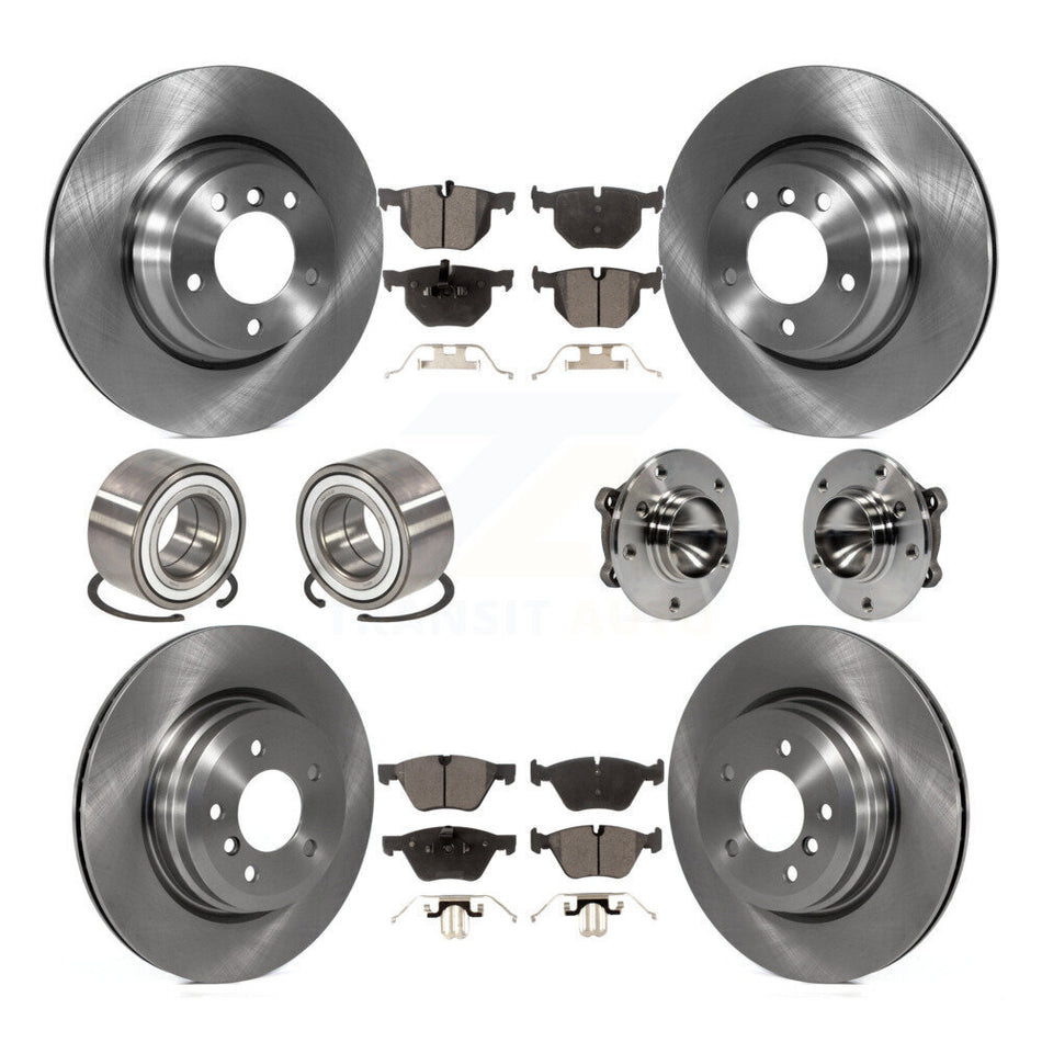 Front Rear Wheel Hub Bearings Assembly Disc Brake Rotors And Semi-Metallic Pads Shoes Kit (10Pc) For 2006 BMW 330i KBB-113371