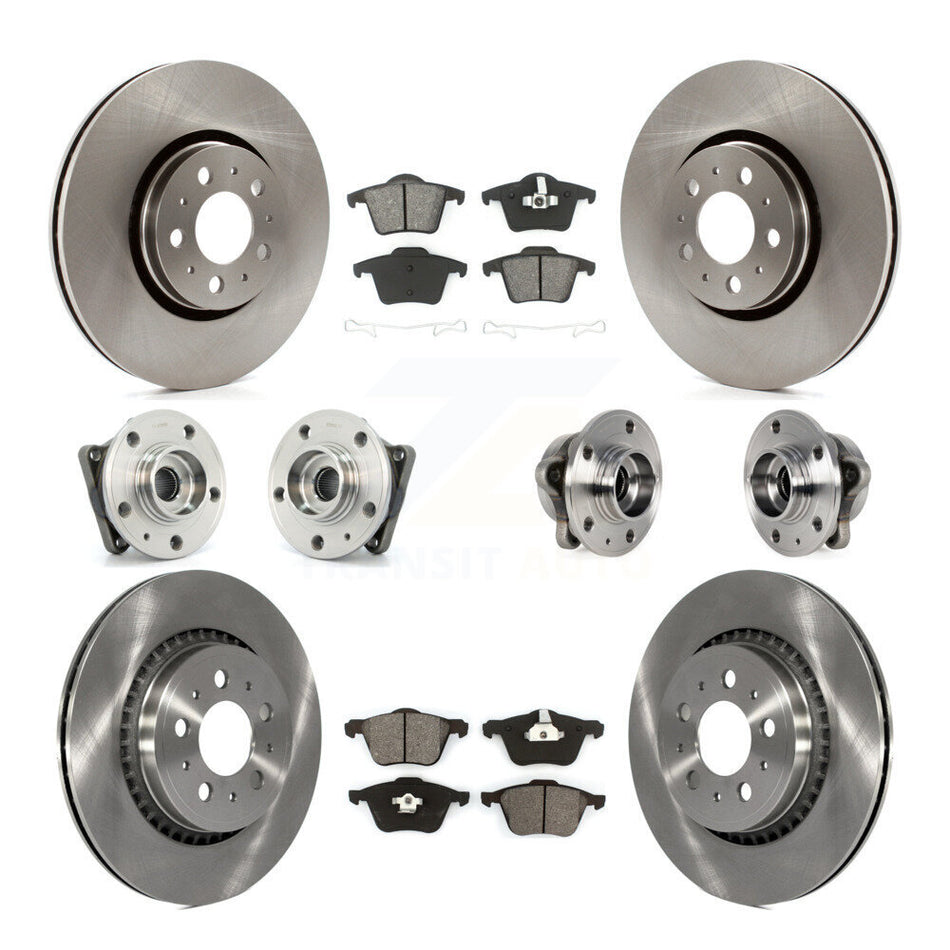 Front Rear Hub Bearings Assembly Disc Brake Rotors And Semi-Metallic Pads Kit (10Pc) For 2008-2014 Volvo XC90 AWD With 316mm Diameter Rotor KBB-113375