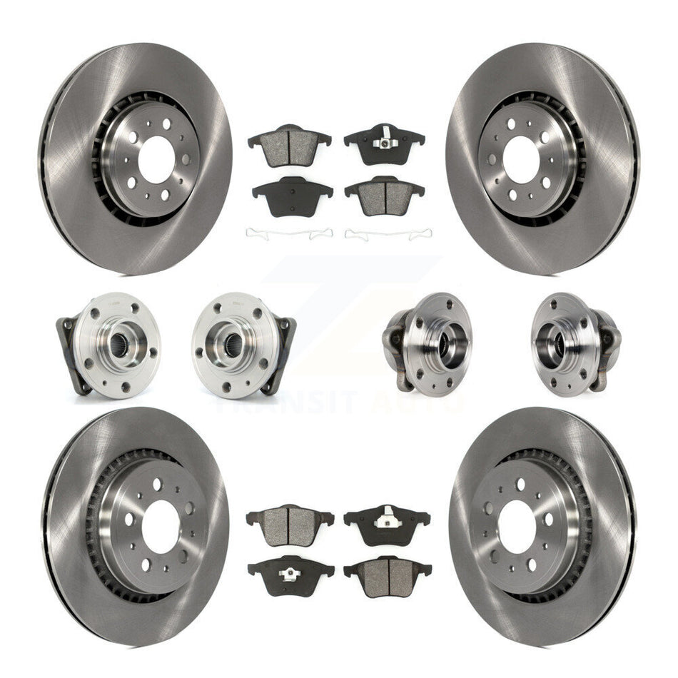 Front Rear Hub Bearings Assembly Disc Brake Rotors And Semi-Metallic Pads Kit (10Pc) For 2008-2014 Volvo XC90 AWD With 336mm Diameter Rotor KBB-113376