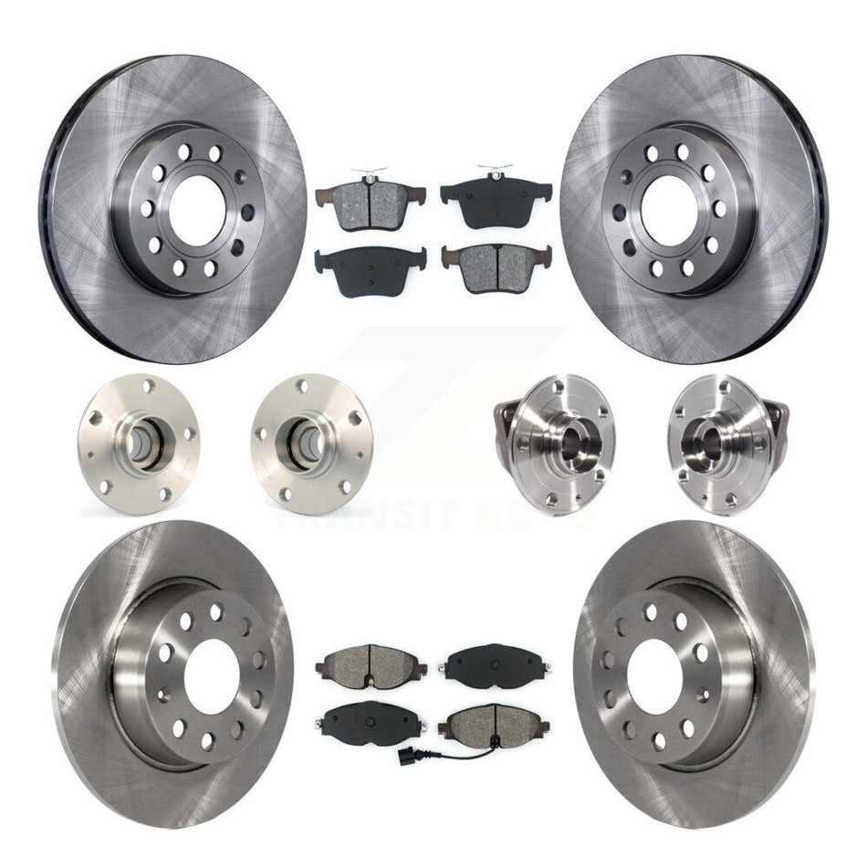 Front Rear Hub Bearings Assembly Disc Brake Rotors And Semi-Metallic Pads Kit (10Pc) For 2016 Audi A3 Sedan with FWD 2.0L With 85mm Bearing Outer Diameter KBB-113383