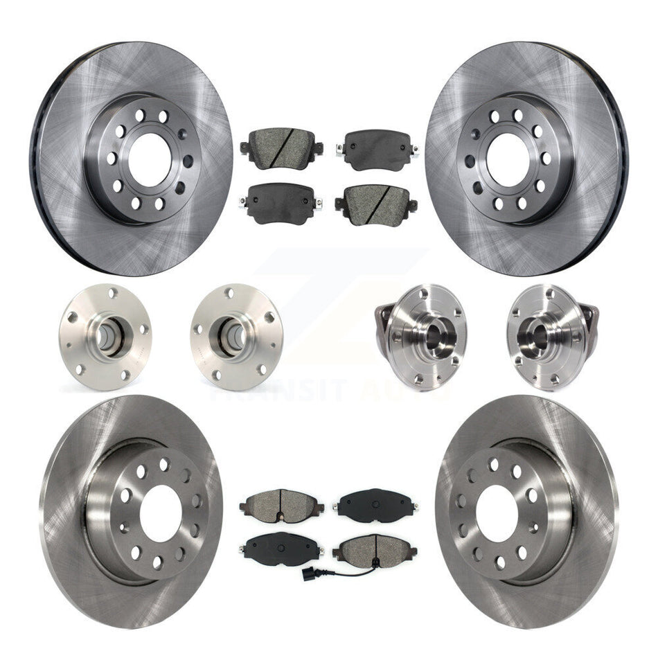 Front Rear Hub Bearings Assembly Disc Brake Rotors And Semi-Metallic Pads Kit (10Pc) For Volkswagen Golf SportWagen KBB-113384