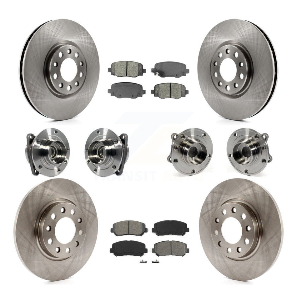 Front Rear Hub Bearings Assembly Disc Brake Rotors And Semi-Metallic Pads Kit (10Pc) For 2015-2017 Chrysler 200 FWD With 305mm Diameter Rotor KBB-113393