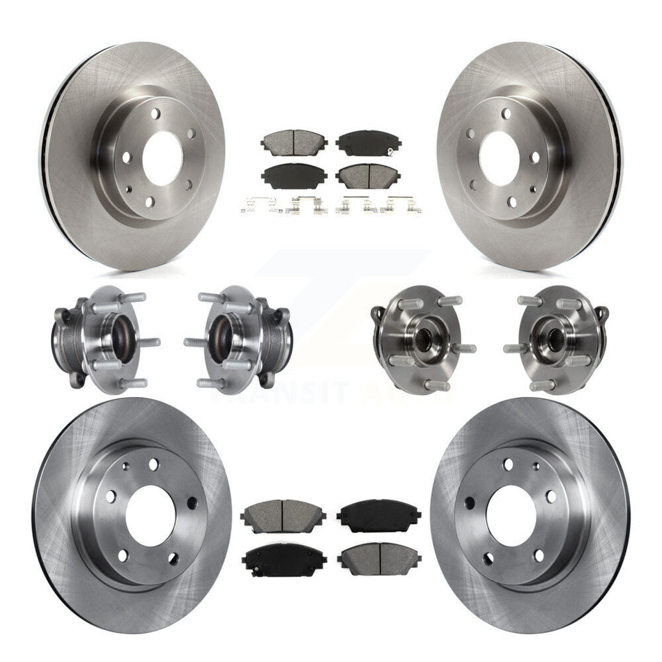 Front Rear Hub Bearings Assembly Disc Brake Rotors And Semi-Metallic Pads Kit (10Pc) For Mazda 3 Sport 2.5L KBB-113398