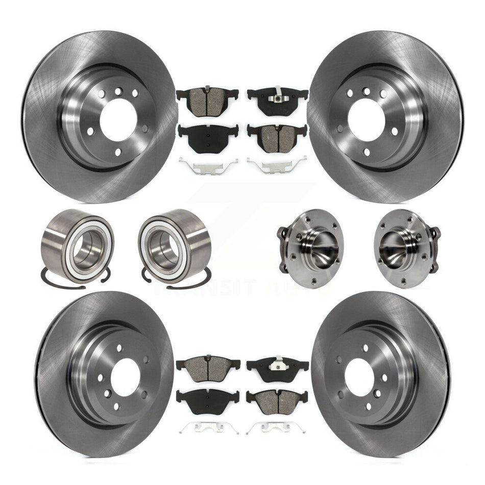 Front Rear Wheel Hub Bearings Assembly Disc Brake Rotors And Semi-Metallic Pads Shoes Kit (10Pc) For 2006 BMW 330i KBB-113419