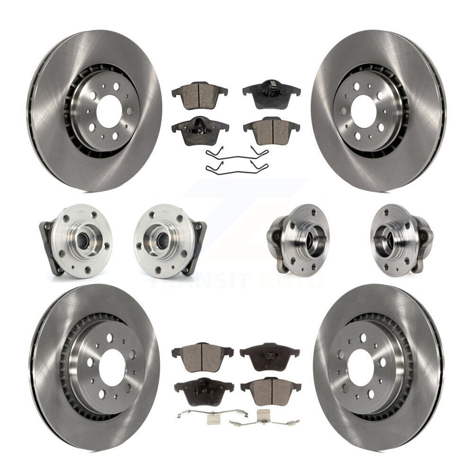 Front Rear Hub Bearings Assembly Disc Brake Rotors And Ceramic Pads Kit (10Pc) For 2008-2014 Volvo XC90 AWD With 336mm Diameter Rotor KBB-113425
