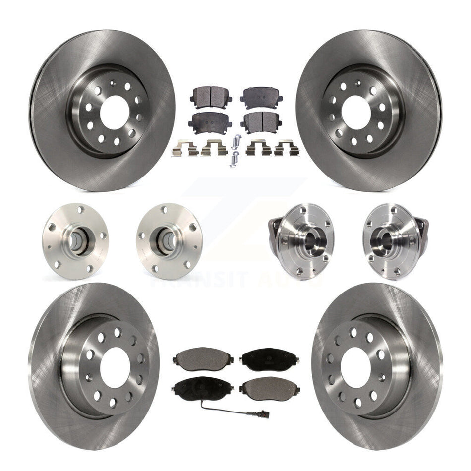 Front Rear Hub Bearings Assembly Disc Brake Rotors And Ceramic Pads Kit (10Pc) For 2015 Volkswagen GTI With Performance Package KBB-113429