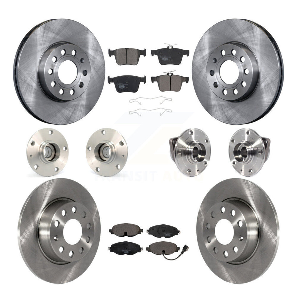 Front Rear Hub Bearings Assembly Disc Brake Rotors And Ceramic Pads Kit (10Pc) For 2016 Audi A3 Sedan with FWD 2.0L With 85mm Bearing Outer Diameter KBB-113433