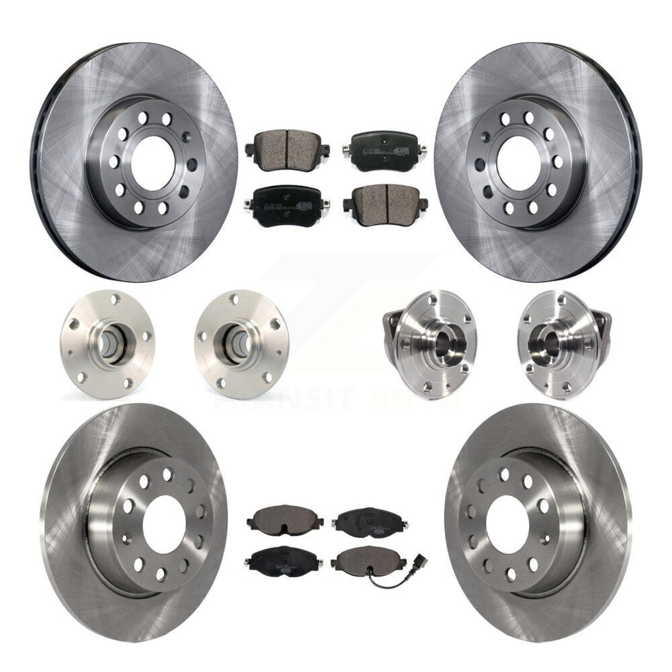 Front Rear Hub Bearings Assembly Disc Brake Rotors And Ceramic Pads Kit (10Pc) For Volkswagen Golf SportWagen KBB-113434