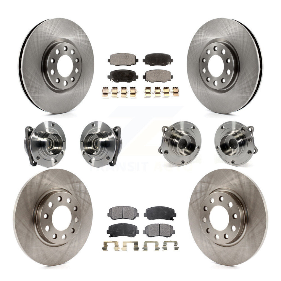Front Rear Hub Bearings Assembly Disc Brake Rotors And Ceramic Pads Kit (10Pc) For 2015-2017 Chrysler 200 FWD With 305mm Diameter Rotor KBB-113445