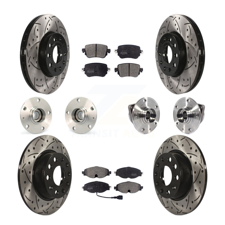 Front Rear Hub Bearings Assembly Coated Disc Brake Rotors And Semi-Metallic Pads Kit (10Pc) For Volkswagen Golf SportWagen KBB-113508