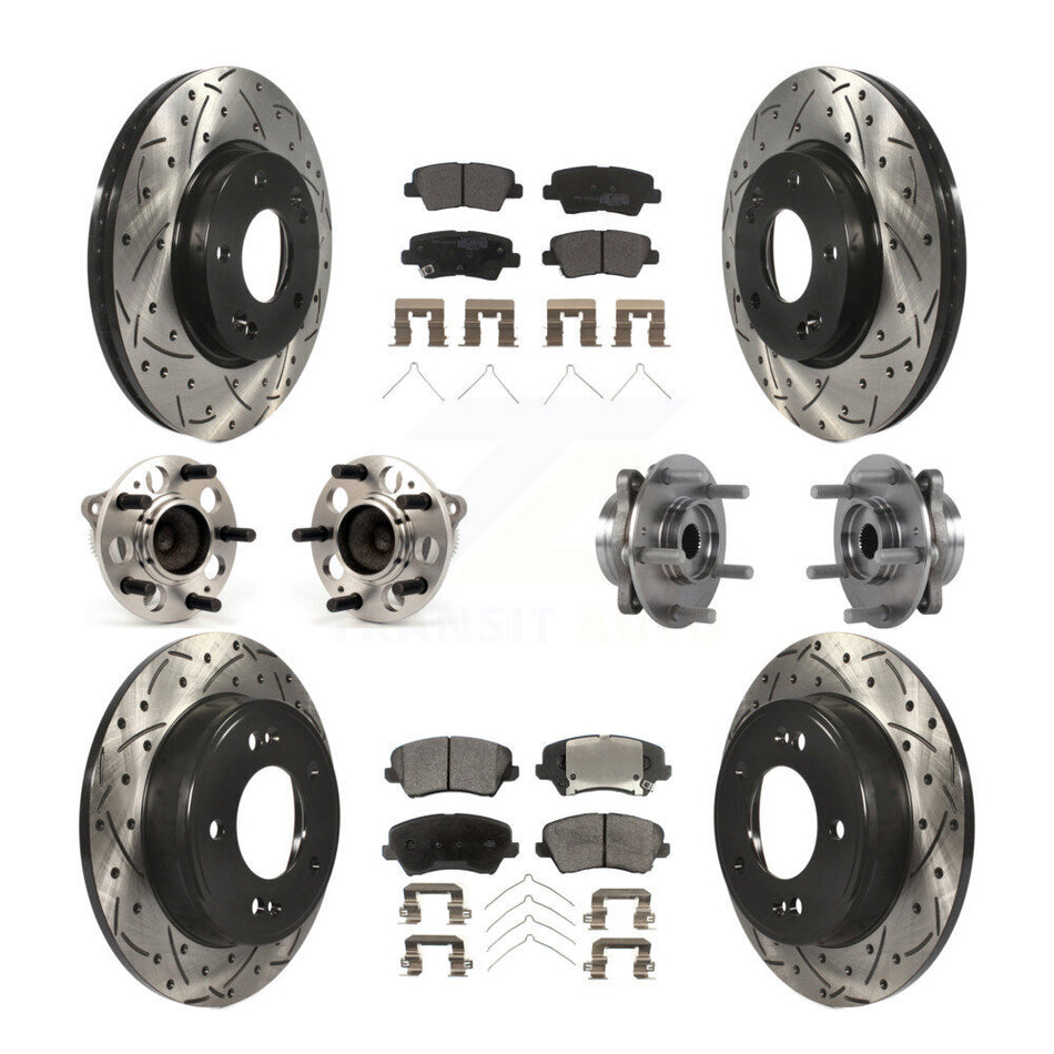 Front Rear Hub Bearing Coated Disc Brake Rotor Pad Kit (10Pc) For 2017 Hyundai Elantra GT KBB-113514