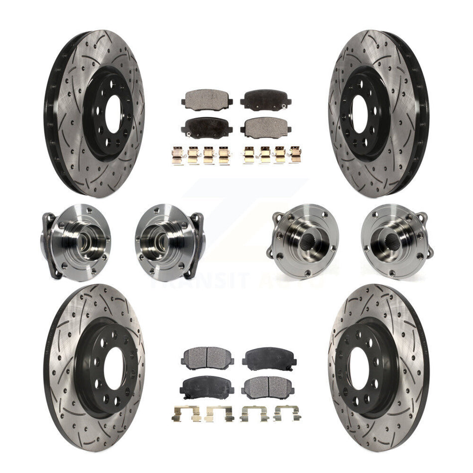Front Rear Hub Bearings Assembly Coated Disc Brake Rotors And Semi-Metallic Pads Kit (10Pc) For 2015-2017 Chrysler 200 FWD With 305mm Diameter Rotor KBB-113518