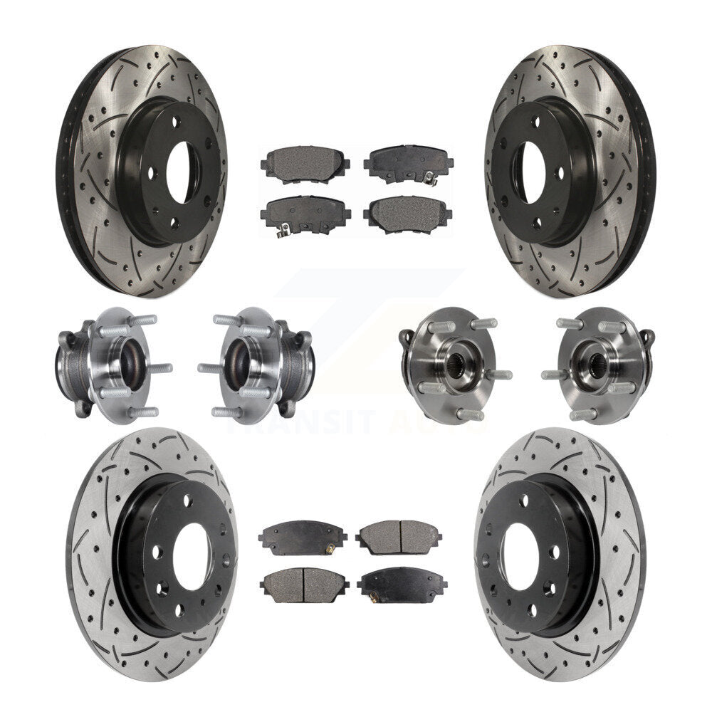 Front Rear Hub Bearings Coated Disc Brake Rotors And Pads Kit (10Pc) For Mazda 3 Sport KBB-113524