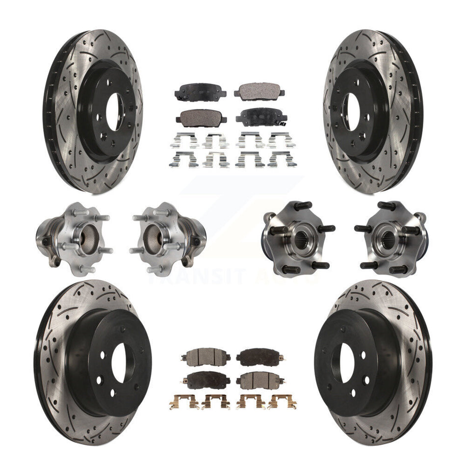 Front Rear Hub Bearings Assembly Coated Disc Brake Rotors And Semi-Metallic Pads Kit (10Pc) For Nissan LEAF KBB-113528