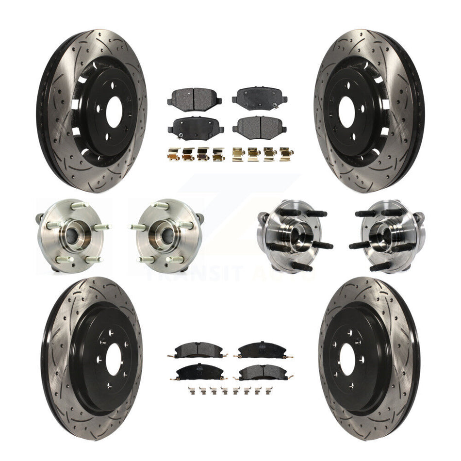 Front Rear Hub Bearings Assembly Coated Disc Brake Rotors And Semi-Metallic Pads Kit (10Pc) For Ford Taurus Police Interceptor Sedan Special Service KBB-113537