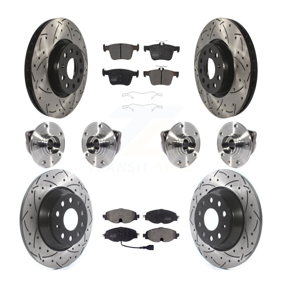 Front Rear Hub Bearings Assembly Coated Disc Brake Rotors And Semi-Metallic Pads Kit (10Pc) For Audi TT Quattro KBB-113540