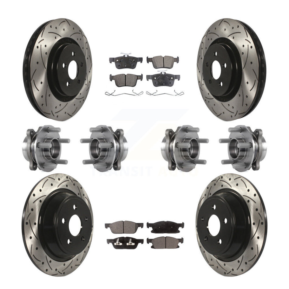 Front Rear Hub Bearings Assembly Coated Disc Brake Rotors And Semi-Metallic Pads Kit (10Pc) For Ford Edge Lincoln MKX AWD KBB-113543