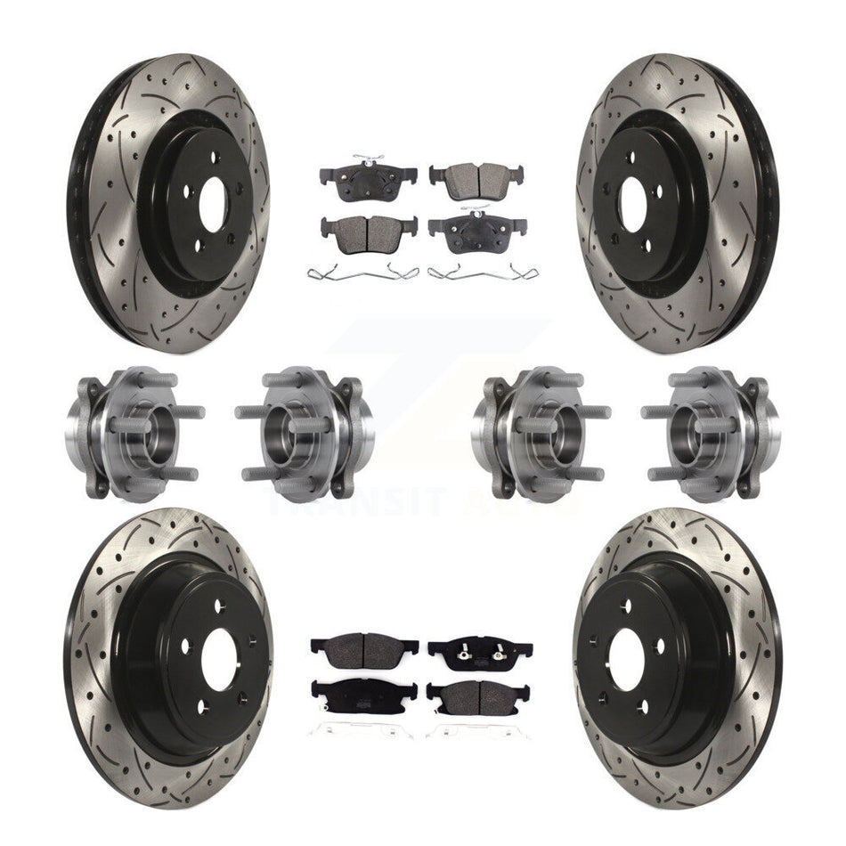 Front Rear Hub Bearings Assembly Coated Disc Brake Rotors And Semi-Metallic Pads Kit (10Pc) For Lincoln Continental AWD KBB-113545