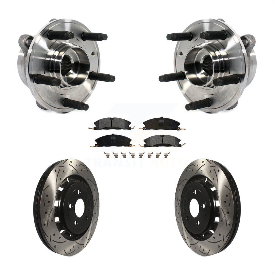 Front Hub Bearing Assembly With Coated Drilled Slotted Disc Brake Rotors And Semi-Metallic Pads Kit For Ford Taurus Police Interceptor Sedan Special Service KBB-113547