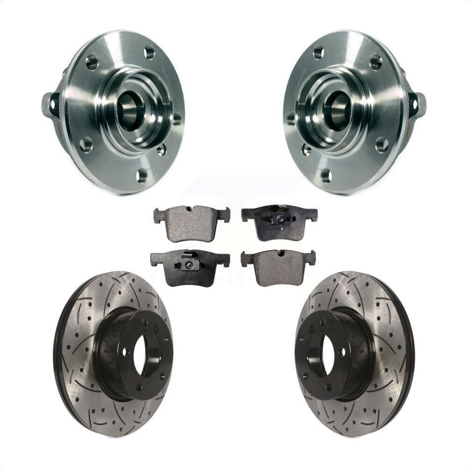 Front Hub Bearing Assembly With Coated Drilled Slotted Disc Brake Rotors And Semi-Metallic Pads Kit For BMW 328i xDrive 320i 428i Gran Coupe GT 228i 328d KBB-113549