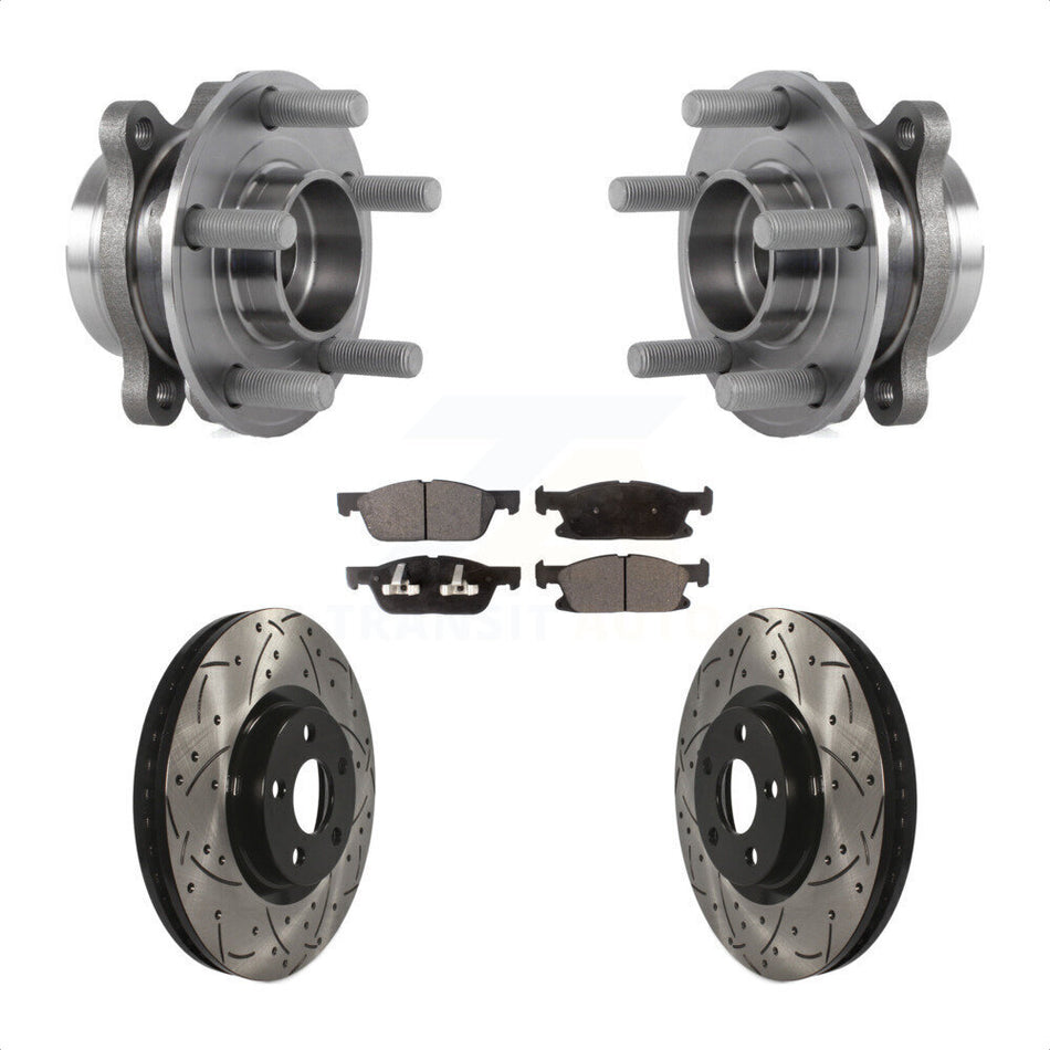 Front Hub Bearing Assembly With Coated Drilled Slotted Disc Brake Rotors And Semi-Metallic Pads Kit For Ford Edge KBB-113554
