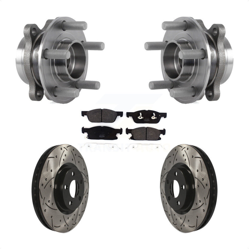 Front Hub Bearing Assembly With Coated Drilled Slotted Disc Brake Rotors And Semi-Metallic Pads Kit For 2018 Lincoln Continental 316mm Diameter Rotor KBB-113555