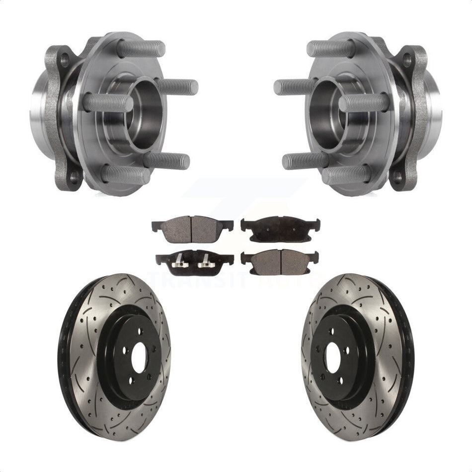 Front Hub Bearing Assembly With Coated Drilled Slotted Disc Brake Rotors And Semi-Metallic Pads Kit For Ford Edge Lincoln MKX Nautilus KBB-113556