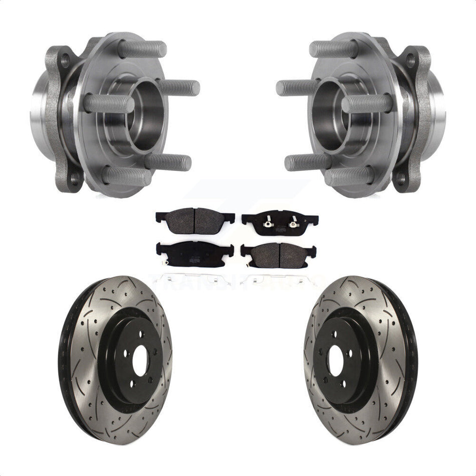 Front Hub Bearing Assembly With Coated Drilled Slotted Disc Brake Rotors And Semi-Metallic Pads Kit For Ford Fusion Lincoln MKZ Continental KBB-113557