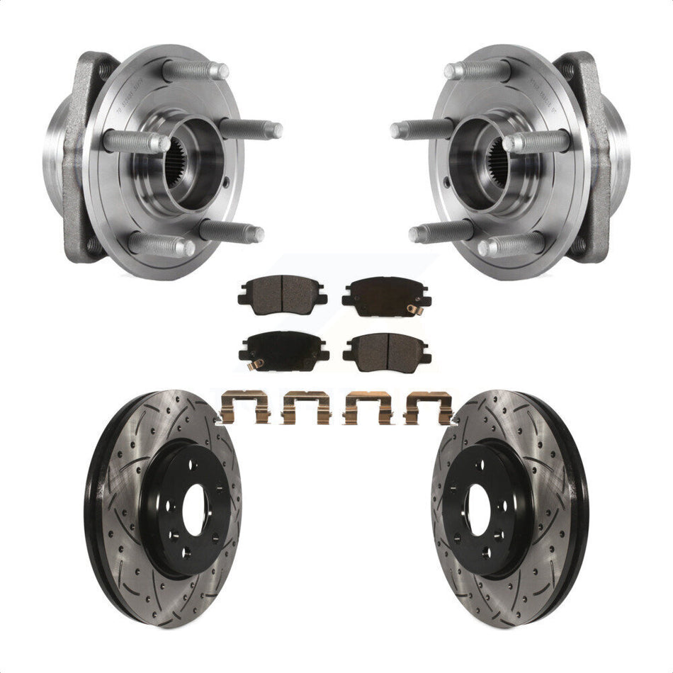 Front Hub Bearing Assembly With Coated Drilled Slotted Disc Brake Rotors And Semi-Metallic Pads Kit For Chevrolet Volt Bolt EV KBB-113558