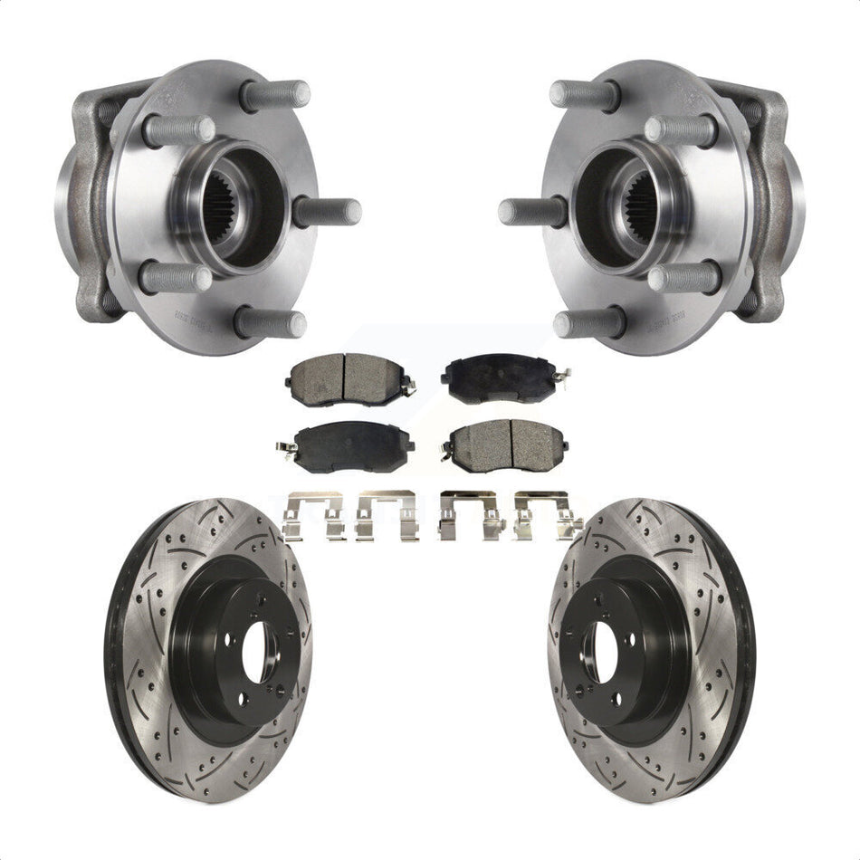 Front Hub Bearing Assembly With Coated Drilled Slotted Disc Brake Rotors And Semi-Metallic Pads Kit For Subaru Forester Crosstrek XV 292mm Diameter Rotor KBB-113561
