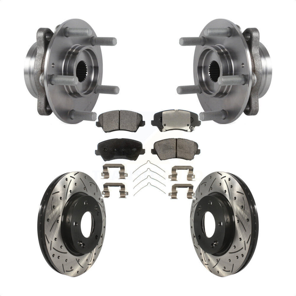 Front Hub Bearing Assembly Drill Slot Brake Rotor Pad Kit For Hyundai Veloster Elantra GT KBB-113563