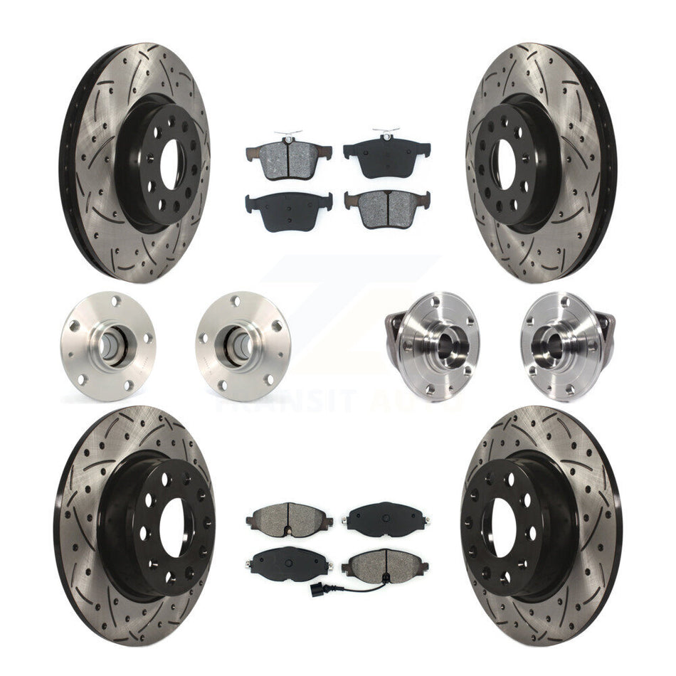 Front Rear Hub Bearings Assembly Coated Disc Brake Rotors And Semi-Metallic Pads Kit (10Pc) For Audi A3 Sportback e-tron With 85mm Bearing Outer Diameter KBB-113575