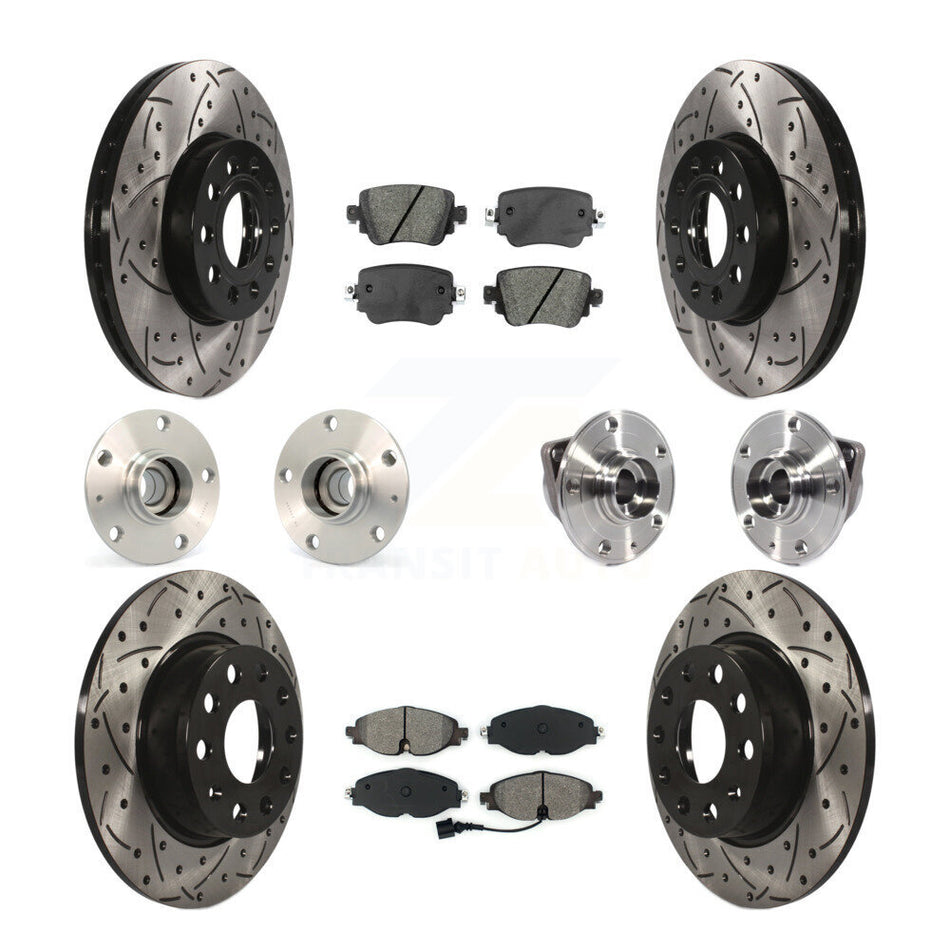 Front Rear Hub Bearings Assembly Coated Disc Brake Rotors And Semi-Metallic Pads Kit (10Pc) For Volkswagen Golf SportWagen KBB-113578
