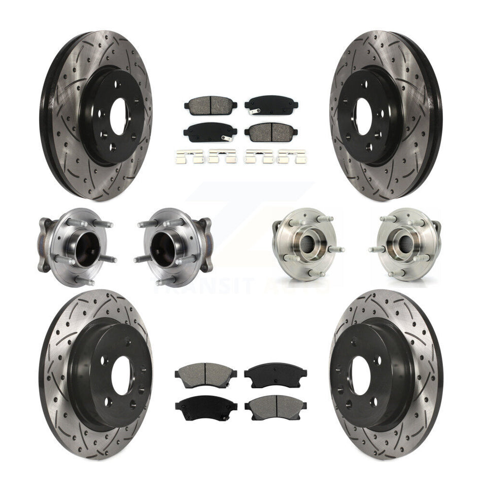Front Rear Hub Bearings Assembly Coated Disc Brake Rotors And Semi-Metallic Pads Kit (10Pc) For 2014-2015 Chevrolet Cruze GAS engine With 16" Factory Wheels KBB-113584